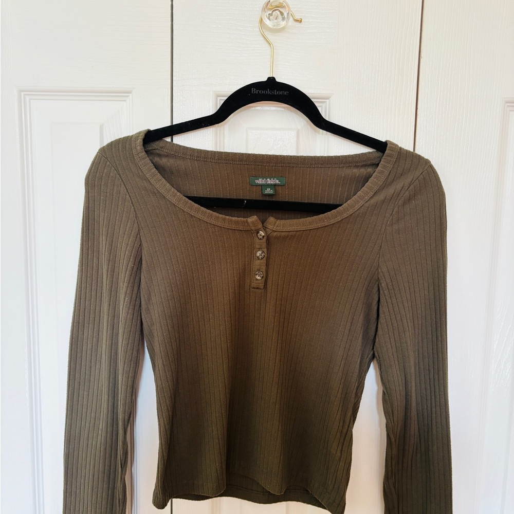 Wild Fable Brown Ribbed Long Sleeve Tee
